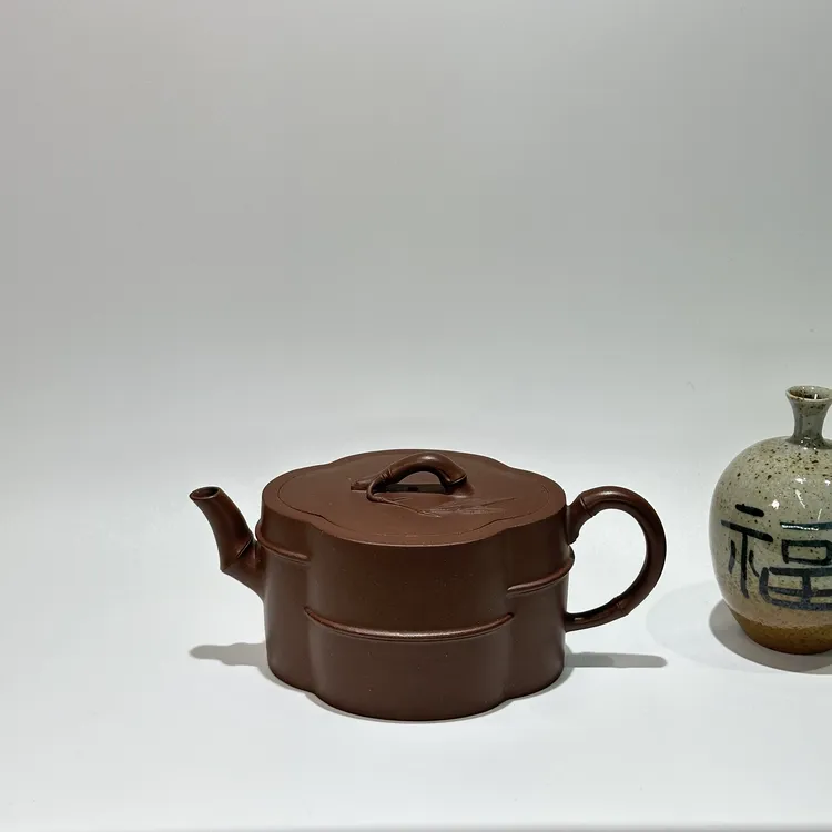 宜兴紫砂壶原矿紫泥 竹节230cc竹节壶