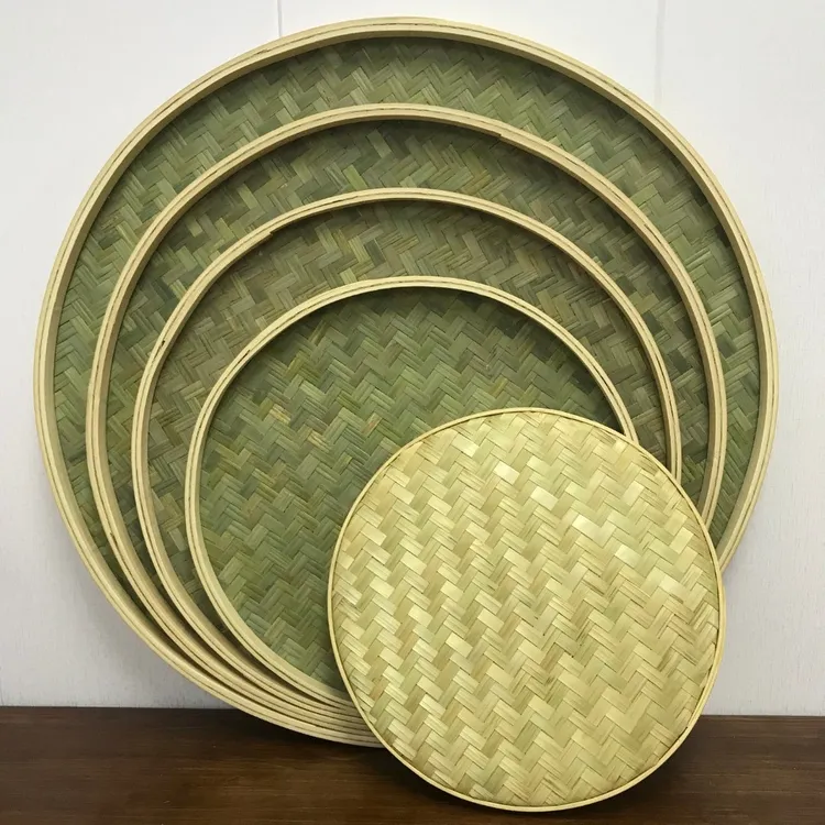 竹青簸箕家用干货晾晒平底扁竹青皮手工编织广西竹制品竹编篮子