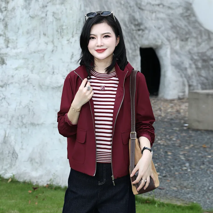 枫竺女装阿楠anan气质连帽大口袋纯色休闲外套初秋日常通勤户外衣