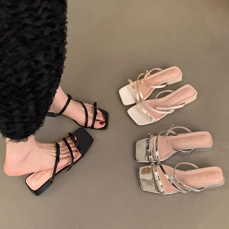 夏季新款女士拖鞋法式浪漫优雅风粗跟凉鞋温柔气质仙女搭配裙子