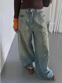 【做旧脏脏裤】休闲风秋季牛仔裤直复古宽松显瘦小个子
