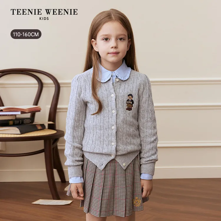 TeenieWeenie Kids小熊童装女童亲子绞花羊毛开衫TKCK258961I