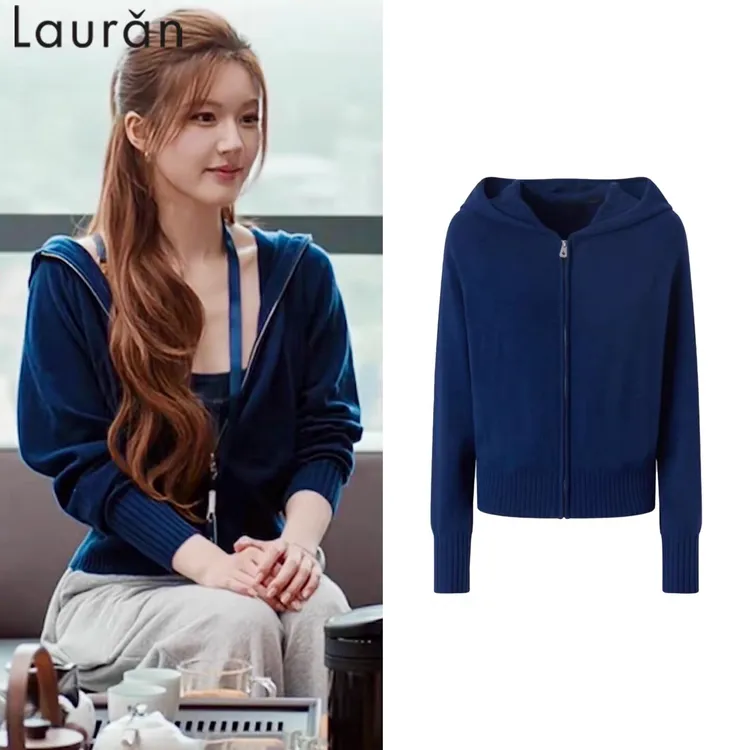 【许我耀眼】赵露思同款慵懒风连帽拉链针织毛衣外套女秋冬设计感