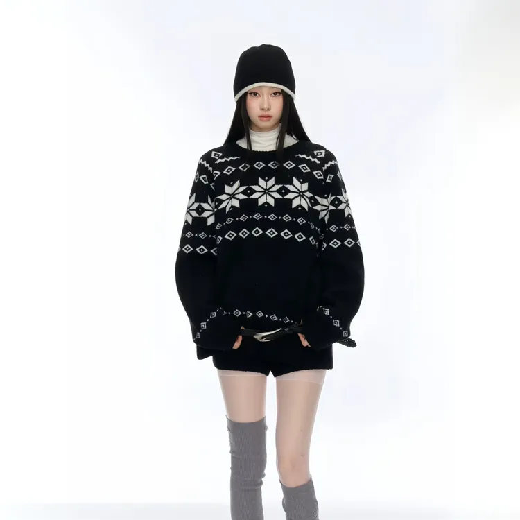 提花氛围感毛衣套装女秋冬新款小众折叠短裤两件套外搭洋气加厚款