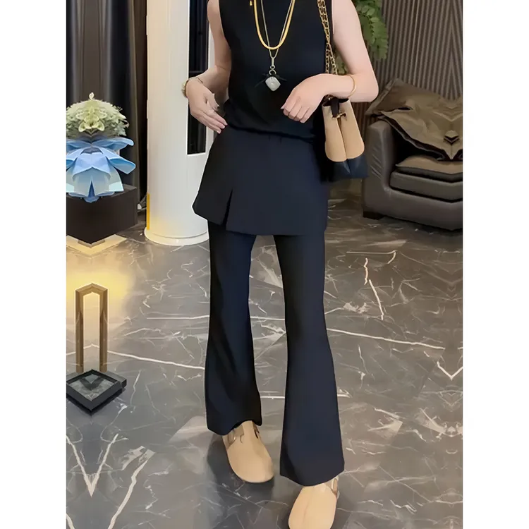 纯色简约窄版微喇屁帘裤子2025秋季新款高腰百搭显瘦弹力休闲裤女