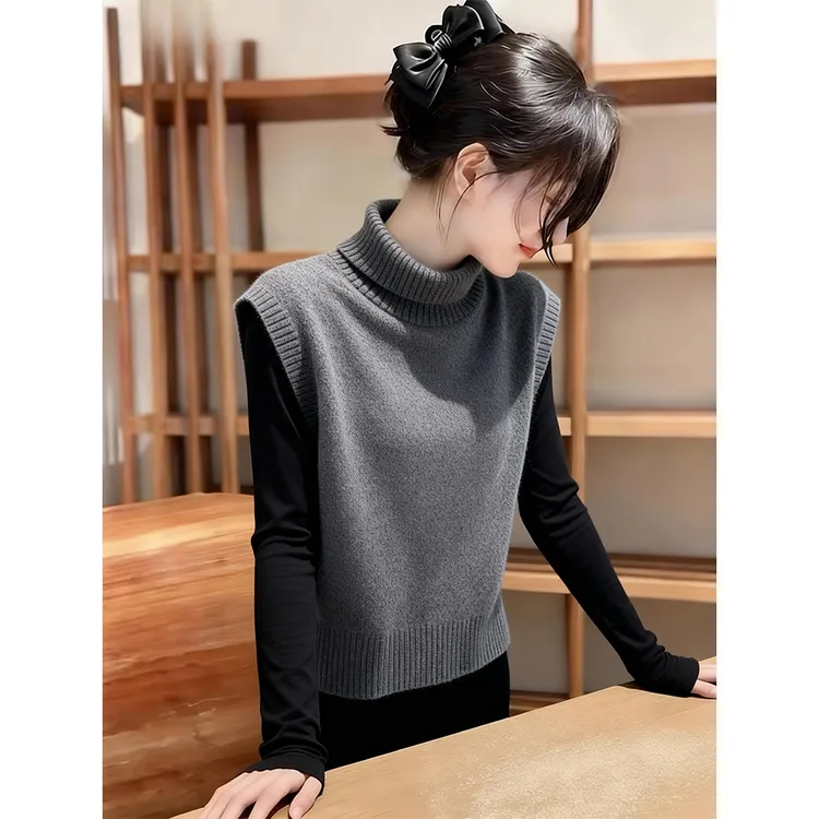 2025秋冬季新款打底衫女内搭秋冬高档显瘦设计感马甲两件套装爆款