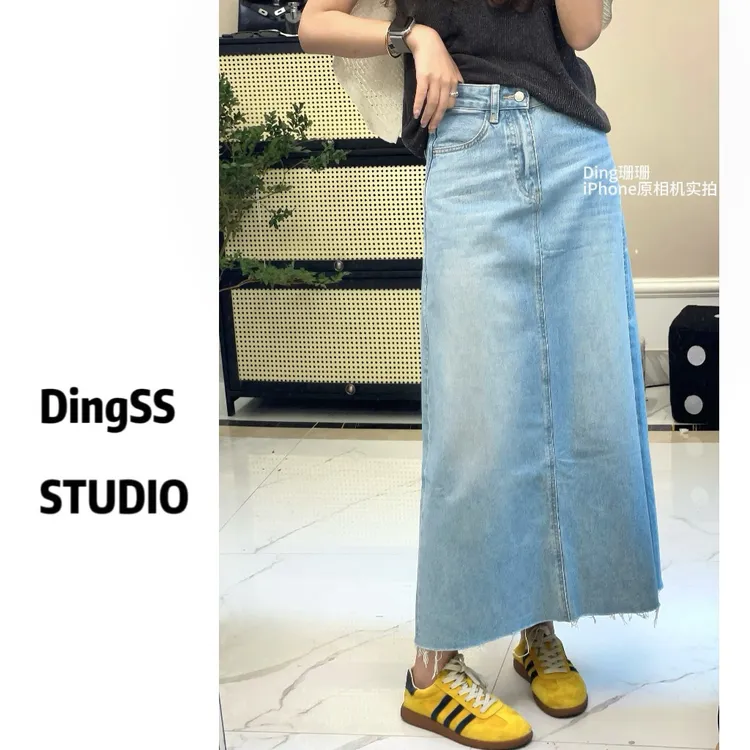 【珊珊推荐】Dingsny春夏韩风高腰显瘦水洗后开叉设计感百搭牛仔裙