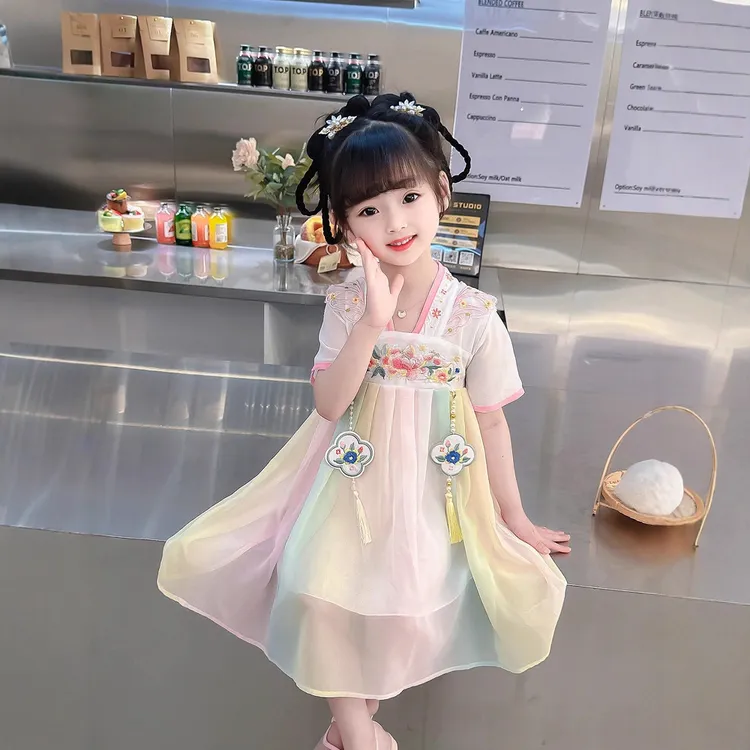 女童连衣裙2025新款女宝宝演出儿童古风夏季汉服中秋超仙夏款裙子
