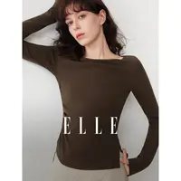 ELLE女装一字领修身长袖T恤25冬新款通勤风内搭小众上衣ET53336