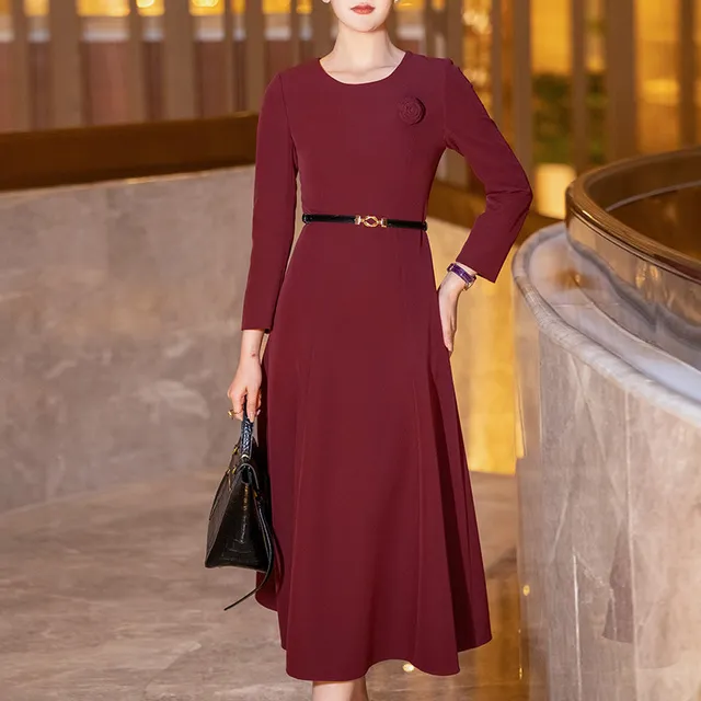 红色喜婆婆婚宴装连衣裙女春秋2025新款时尚气质中长款修身礼服裙