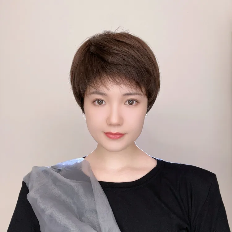 全真发夏季轻薄透气仿真大头皮干练短直发