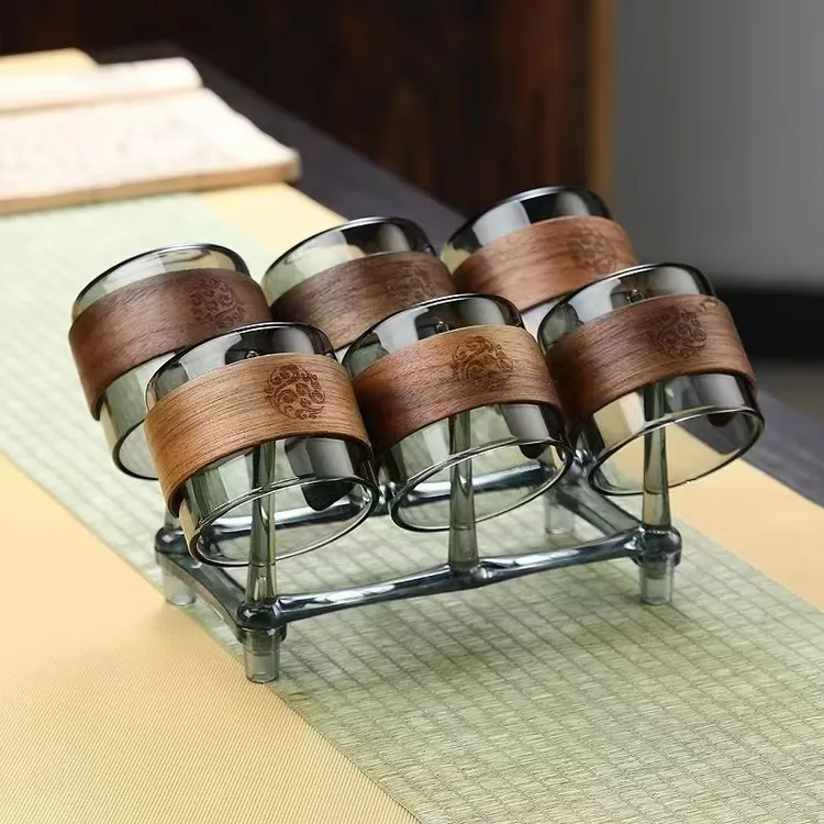 透黑茶杯玻璃轻奢耐热防烫家用客厅茶几功夫品茗茶具木卡片杯子
