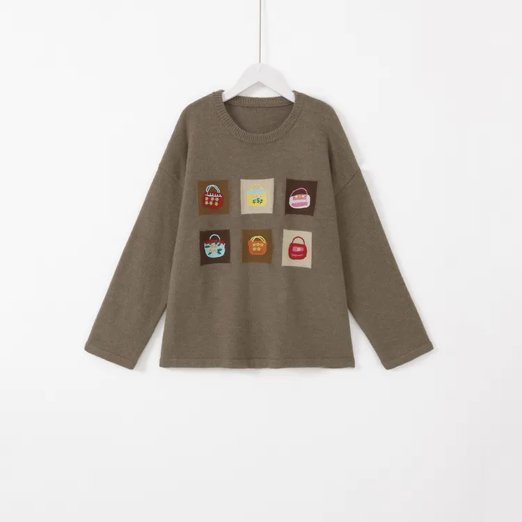 几里与麻 圆领套头减龄宽松针织衫 衣长62胸围116 2113049