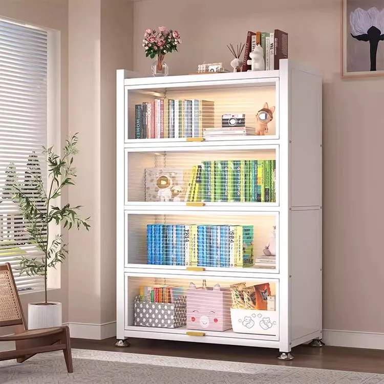 钢制书柜带门儿童书架防尘家用储物柜展示柜铁艺卧室置物架收纳柜