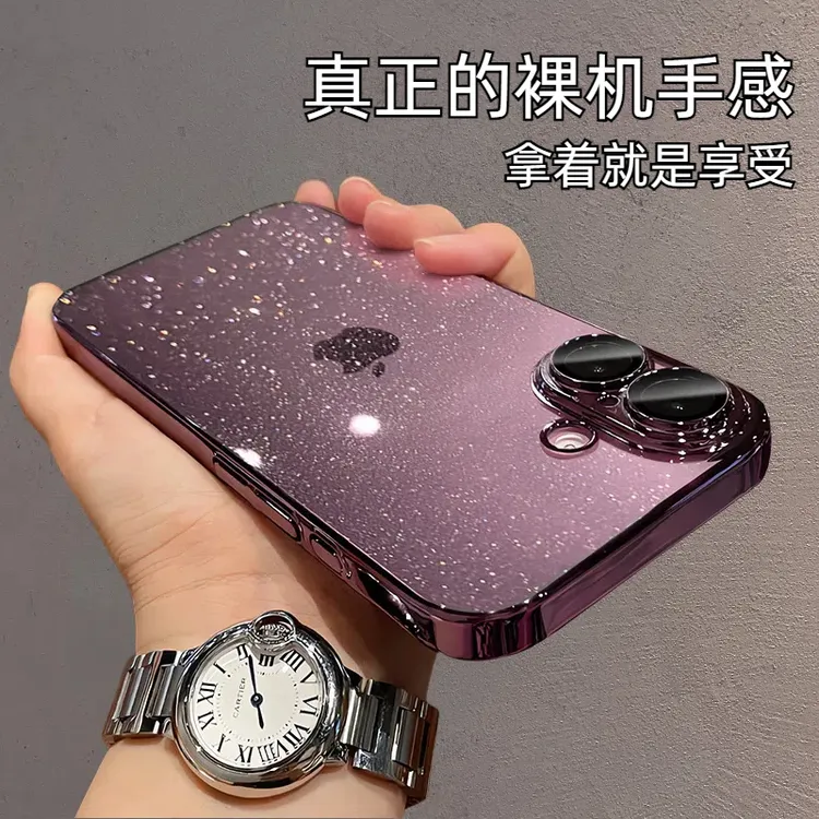 适用新款苹果17手机壳iPhone14透明13高级感闪粉15ProMax带镜头膜