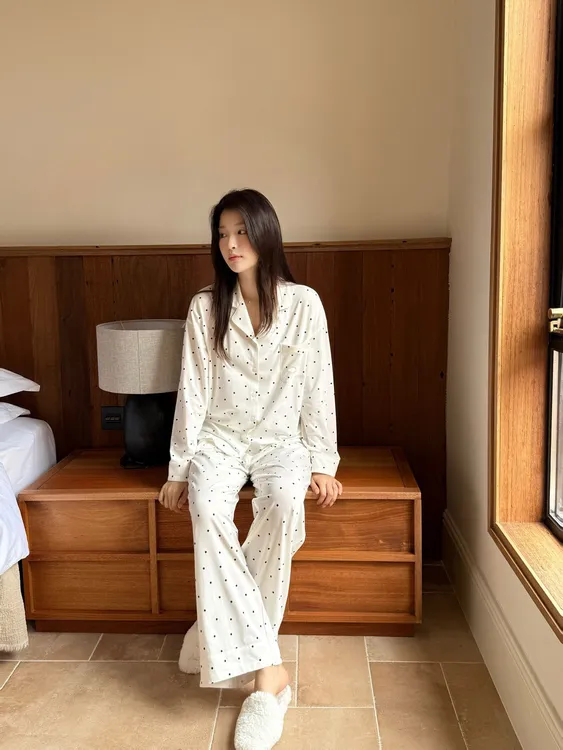 秋季水柔棉睡衣轻奢风桃心长袖长裤休闲高级感柔软亲肤家居服套装