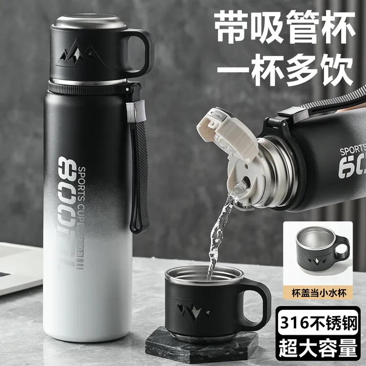保温杯大容量带吸管双饮水杯316不锈钢水壶高档车载户外学生杯子