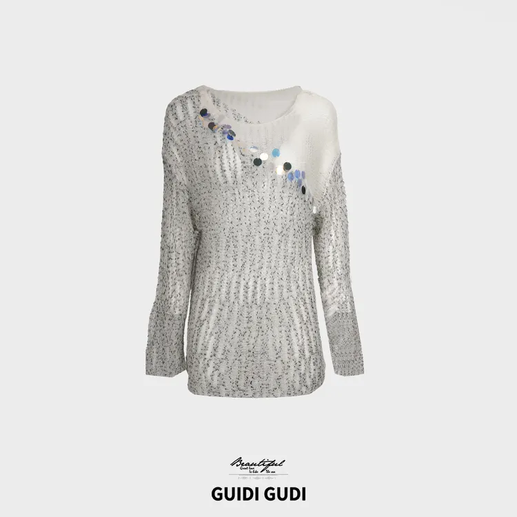 GUIDI GUDI【荔枝冻】马海羊毛闪闪长袖套头毛衣/黄加蓝