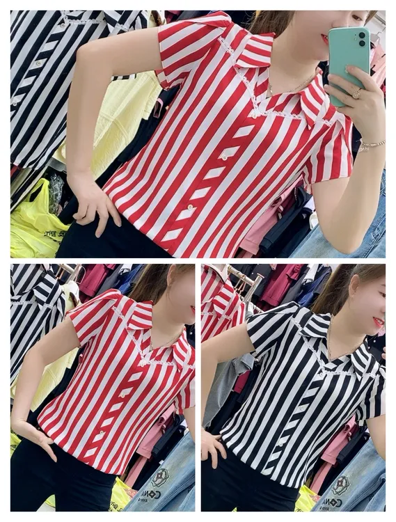 【十姐妹推荐】夏季短袖时尚碎花衬衫不对称设计翻领边显瘦气质上衣