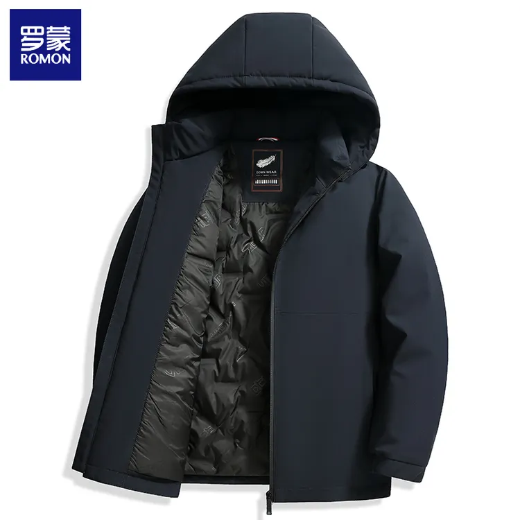 罗蒙高级感2025冬季新款男士百搭可脱卸帽羽绒服防风保暖轻奢外套