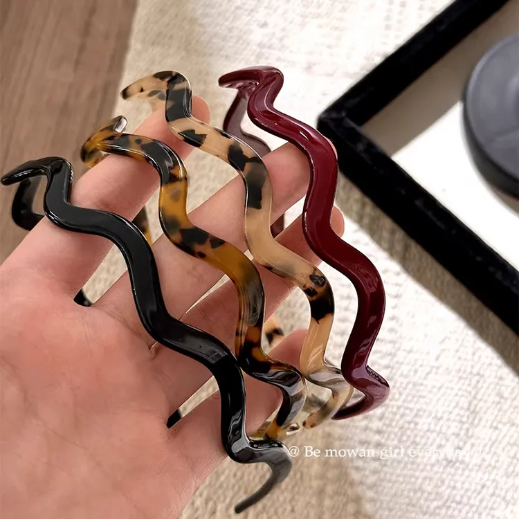 女简约韩版醋酸玳瑁色波浪发箍气质百搭压发卡新款盘发器洋气时尚