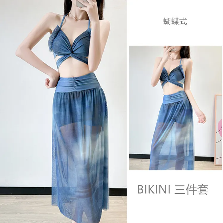 泳衣女分体2025新款爆款钢托聚拢高腰比基尼蝴蝶美胸泳装显瘦温泉