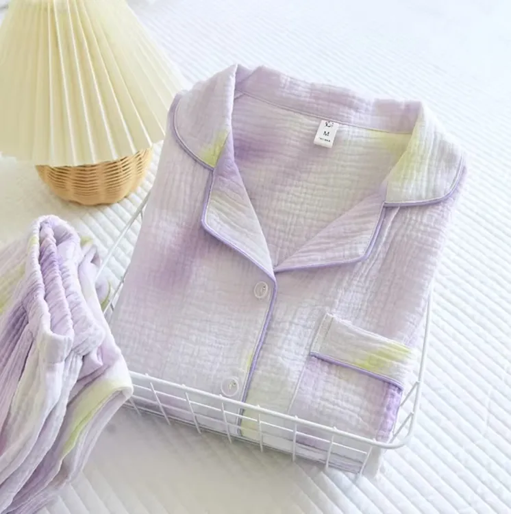 《秋季高定新款》高档水洗晕染精梳棉翻领A类纯棉高端可外穿家居服