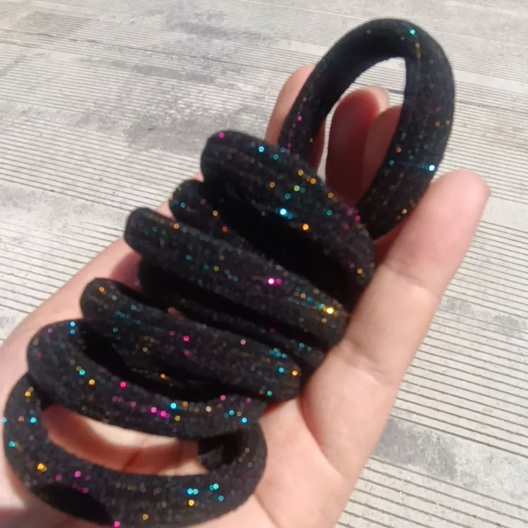 日韩欧美风亮闪彩丝发绳发圈简约韩版黑色高马尾头圈橡皮筋时尚