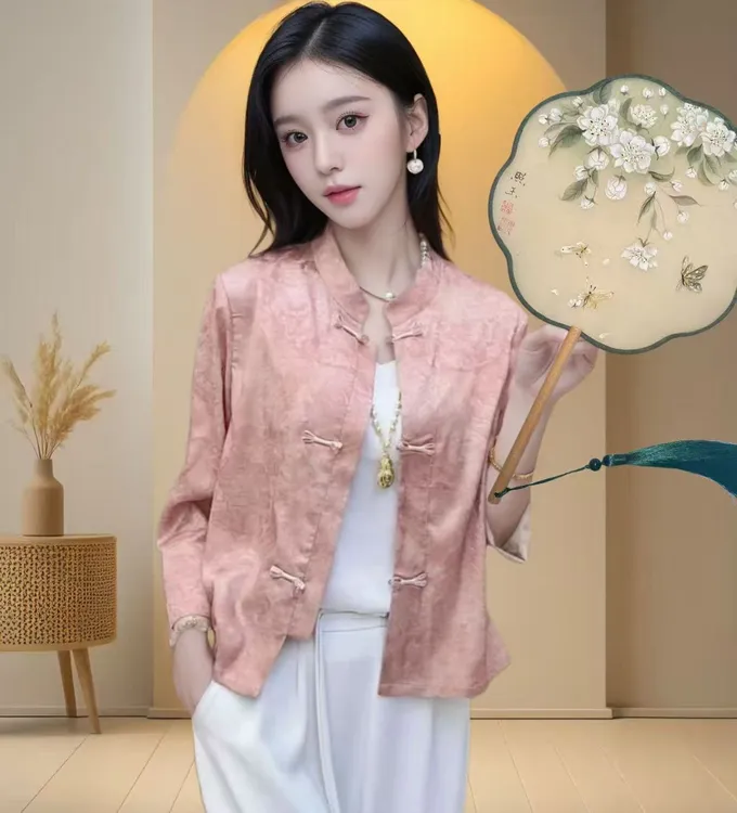 【新中式】2025春夏新款时尚休闲国潮风九分袖小香风上衣女外套