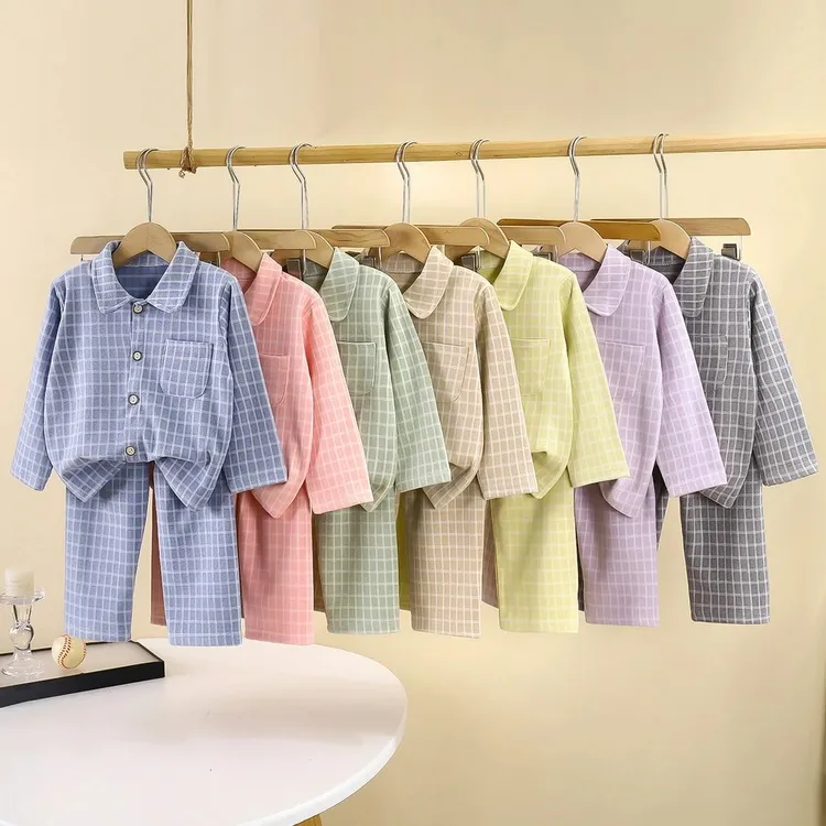 儿童家居服秋冬新款男女童翻领睡衣布莱格暖绒中大童德绒开衫套装