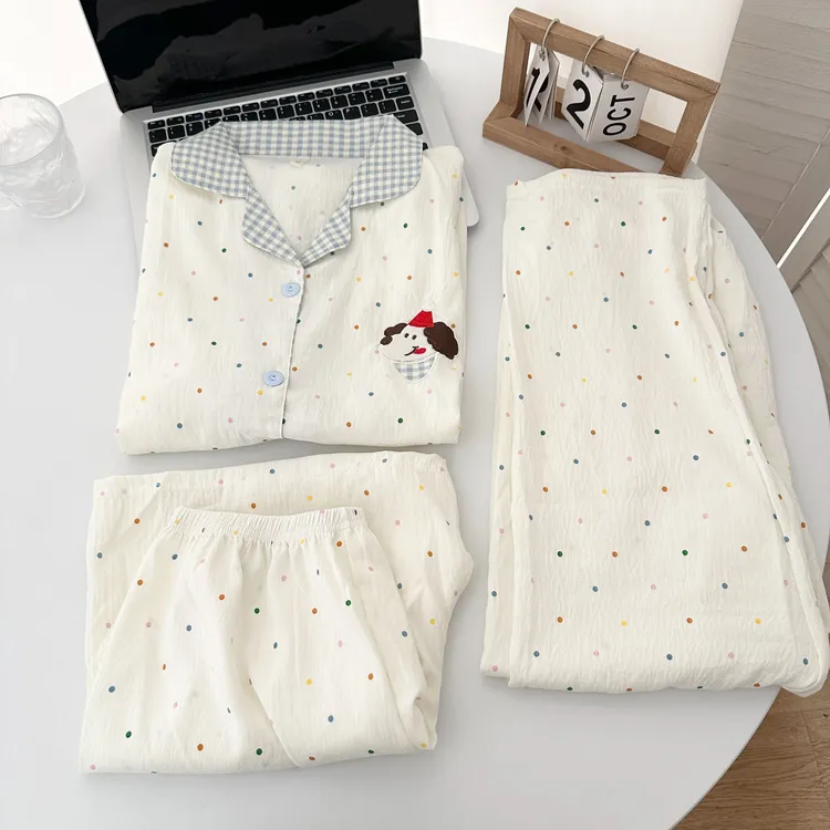 云朵棉三件套＃甜豆小狗睡衣女夏季网红少女短袖高级感家居服套装