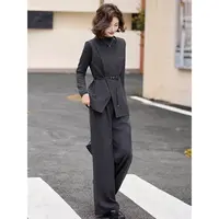 〈纪朵研〉1227高级感灰色马甲阔腿裤女2025春秋新款气质搭配一整套