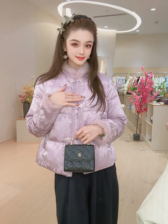 (七艺自制)水貂毛短款羽绒服中国风复古251127