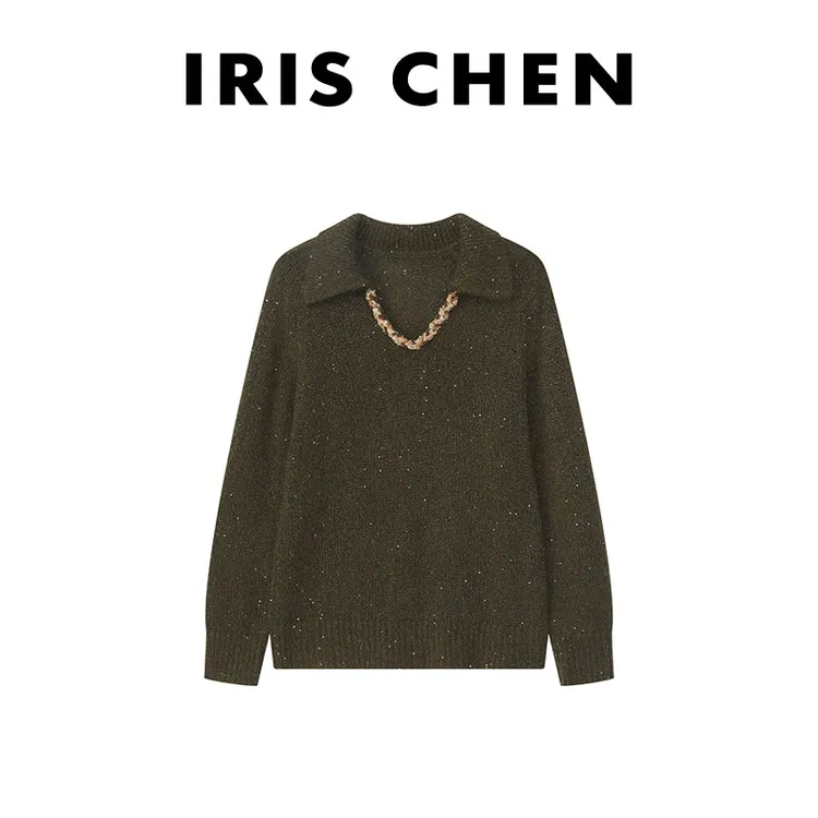 IRIS CHEN 琉璃 25秋冬“山羊绒绵羊毛300g”翻领百搭针织衫25SY967
