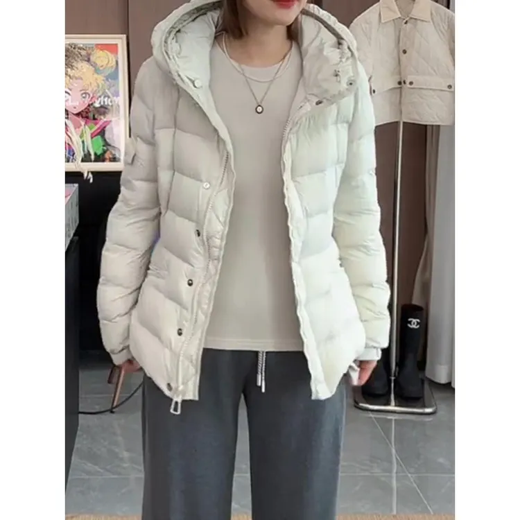 韩版高级感小蛮腰修身羽绒服女2025秋冬季新款纯色简约连帽外套