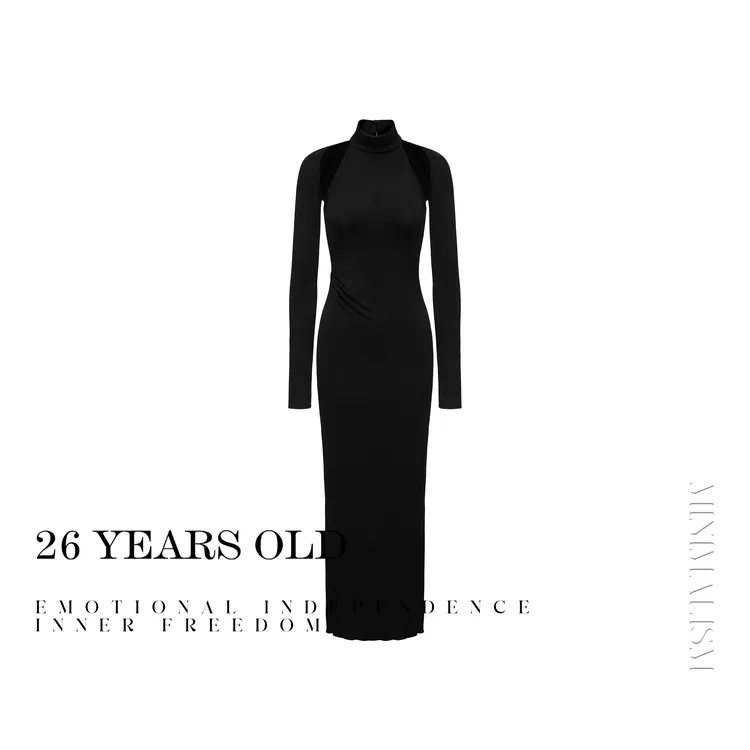 26YEARSOLD轻奢时尚挂脖披肩假两件长袖开叉连衣裙25AW-3775Z