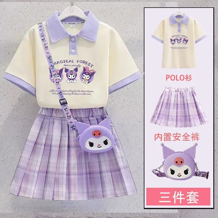 库洛米裙子女童夏季2026新款儿童POLO连衣裙女孩夏装短袖jk套装