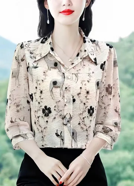 爆款七分袖时尚洋气印花气质衬衫夏季新款显瘦宽松减龄薄款上衣女