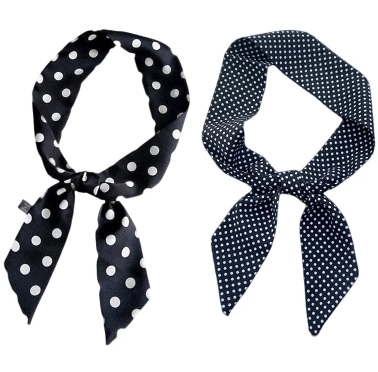 春夏斜角巾职业领巾百搭数码印花波点条纹百变装饰小丝巾女绑包包