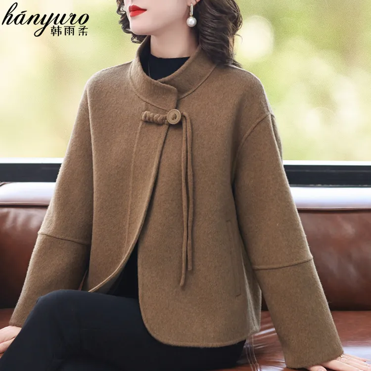 小个子妈妈冬装毛呢外套新中式双面羊绒大衣中老年秋冬呢子上衣女