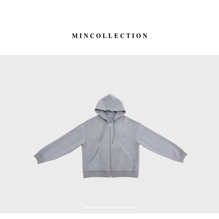 双拉链卫衣/早秋经典口袋连帽宽松卫衣外套23443