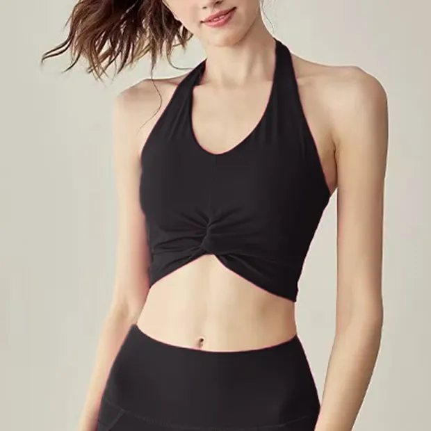 瑜伽挂脖背心美背设计防震健身运动内衣透气吸汗23779固定杯