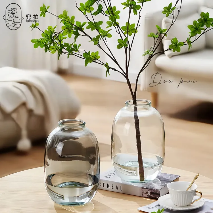 雪柳马醉木大肚喜悦玻璃花瓶客厅餐桌玄关摆件鲜花水养插花花器
