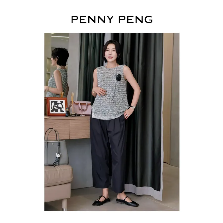 PENNYPENG光影织就两色洋气老钱风气质休闲百搭时尚针织背心上衣