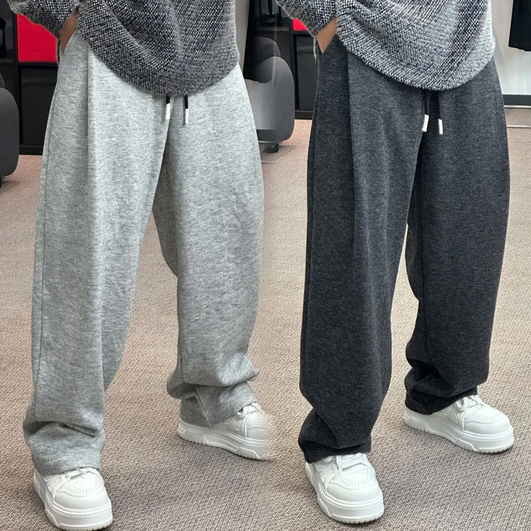 冬季加绒加厚保暖纯色净版ins高级感针织磨毛百搭宽松休闲裤13028