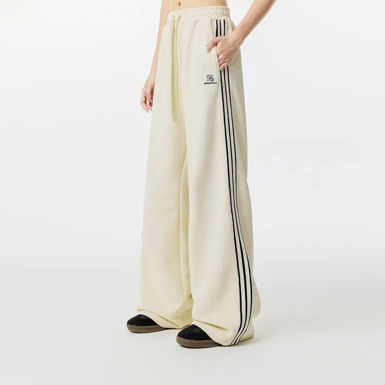 RickyIsClownRIC撞色华夫格运动长裤男美式学院风宽松直筒休闲裤