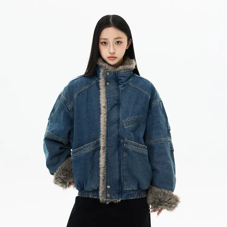 ISLAND冬季复古解构水洗设计感座山雕外套男女加厚保暖牛仔棉服潮