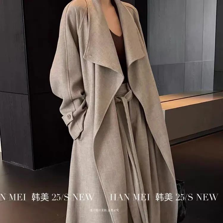 【SPXX】高级感通勤大翻领廓形大衣女秋中长款宽松显瘦风衣外套
