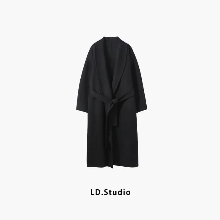 韩版高端秋冬季浴袍款翻领双面羊毛羊绒大衣女宽松长款毛呢外套