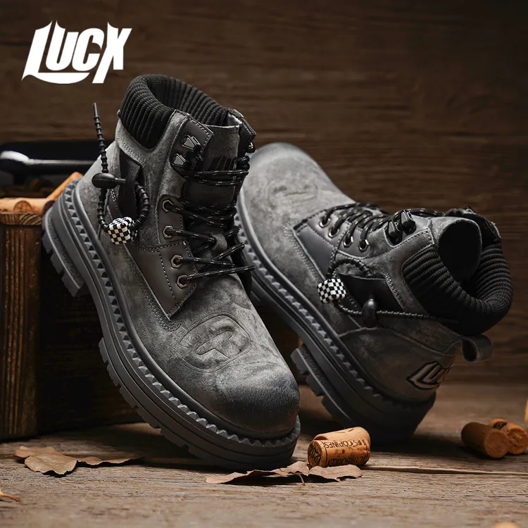LUCX鞋子男款新款2025爆款复古酒红工装马丁靴秋季户外时尚雪地靴
